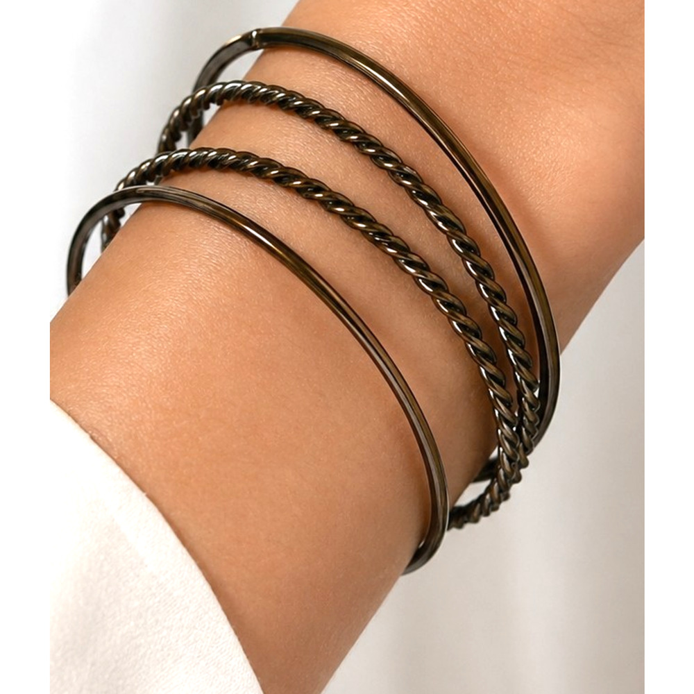 Vintage Brown Metal Bangle Bracelets Boho Stacking Smooth Rope Set of 4